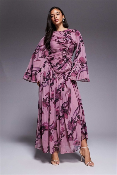 Макси-платье из гофрированного шифона с сборками и мелкими оборками артикул 150938022