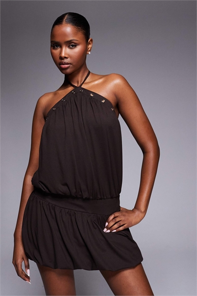 Мини-платье Наташа с вырезом «холтер» и ажурной отделкой, с заниженной талией артикул 154426439