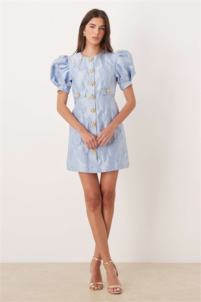Эксклюзивное мини-платье Anemone с жакардовым принтом, буфчатыми рукавами и золотыми пуговицами артикул 154902686
