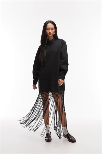 Мини-платье-рубашка с бахромой по подолу артикул 149822460