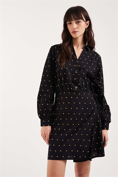 Мини-платье-рубашка из хлопка с перекрещивающимся вырезом и аппликациями артикул 153593259