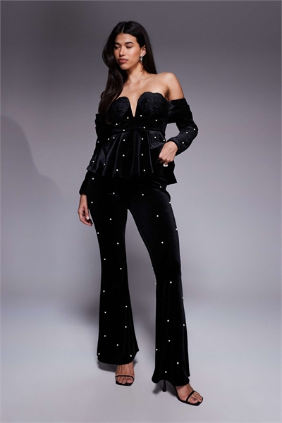 Бархатные брюки с жемчужными украшениями co-ord артикул 149384666