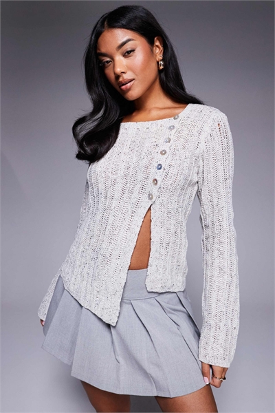 Кардиган с асимметричной застежкой и боковым разрезом артикул 140373377