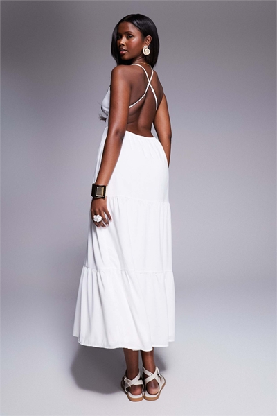 Макси-платье с низким вырезом на спине и многослойным кроем артикул 140566878