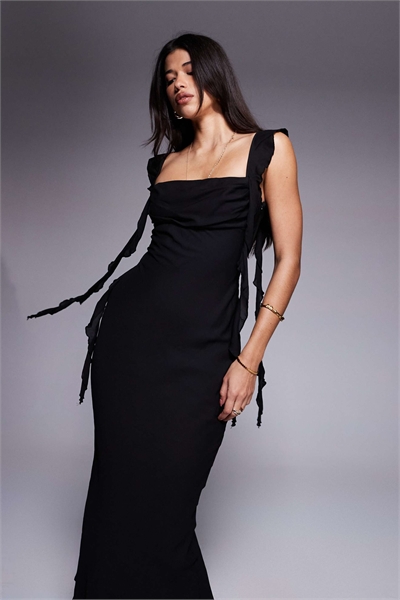 Макси-платье из шифона Lanai с драпировкой, черного цвета артикул 140137365