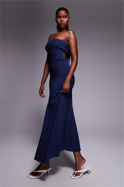 Макси-платье из льна от Yahir с бандо, сборками на спине и вырезом артикул 140137366