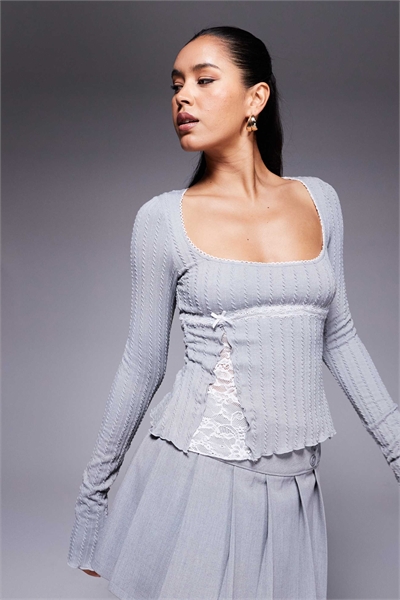 Топ с квадратным вырезом, кружевными вставками и длинными рукавами в стиле нуар артикул 140137352