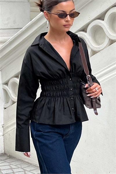 Рубашка с застежкой на пуговицах и сборками на талии артикул 150660851