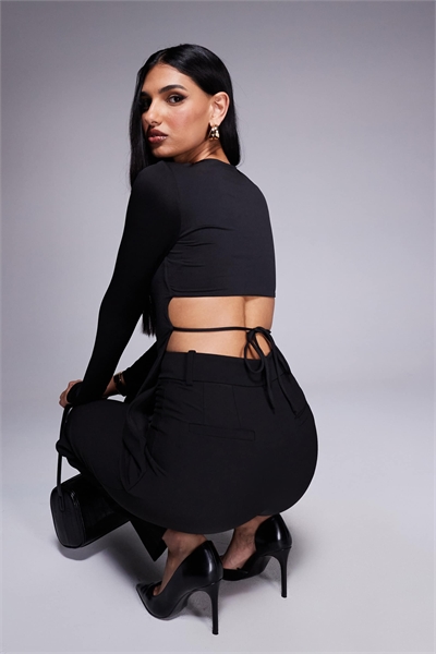 Двухслойный топ с открытой спинкой и завязками, с длинными рукавами артикул 139343076