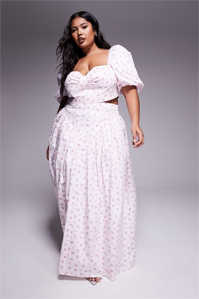 Макси-юбка из хлопкового сатина с закругленным силуэтом и бантиком сзади co-ord артикул 140888233