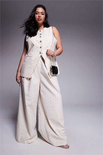 Широкие брюки из льняной ткани с декоративными вставками Curve co-ord артикул 141379974