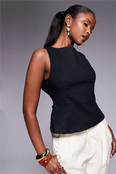 Топ без рукавов из смешанного льна с завязками на спине артикул 140373434