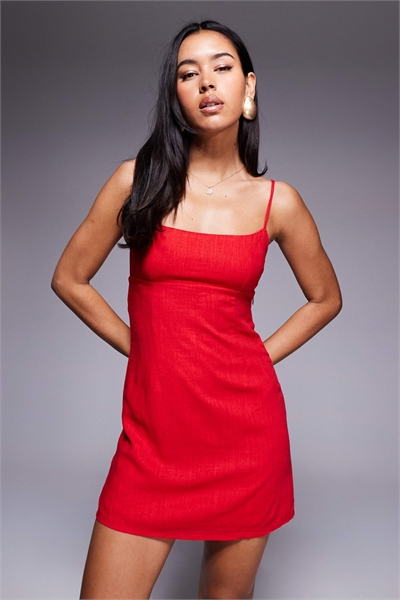 Мини-платье с квадратным вырезом и открытой спиной из смешанного льна от Wurli артикул 140137389