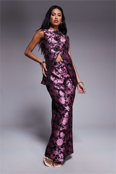 Юбка жаккардового покроя с разрезом сзади co-ord артикул 148301052