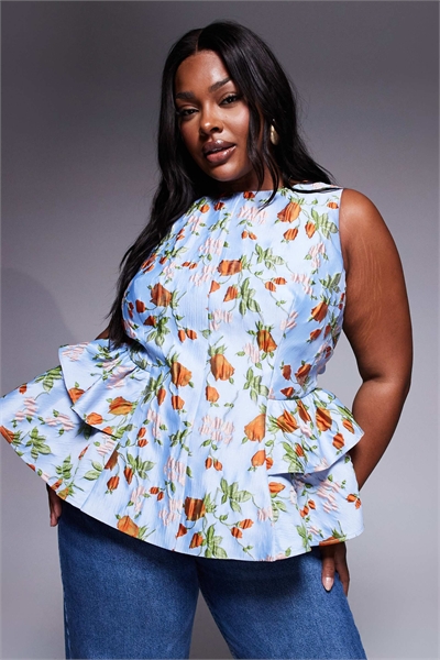 Топ с пеплумом из жаккарда с волнистым кроем и бантиком на спине артикул 142880261