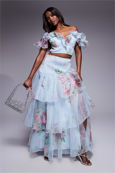 Макси-юбка из шифона с сборками co-ord артикул 141274084