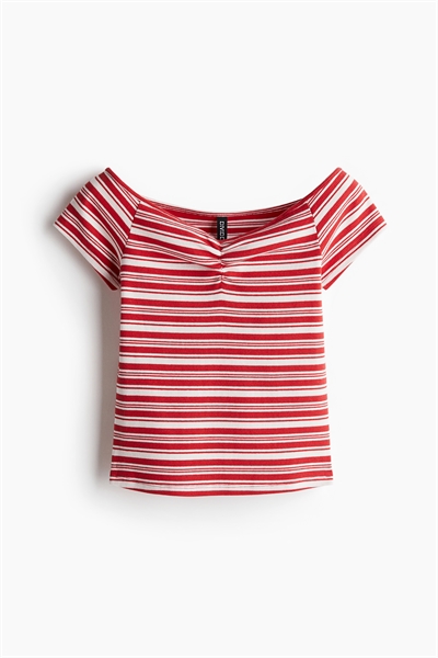 Топ с открытыми плечами в рубчик артикул 1278148004