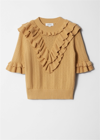 Топ с оборками из пуантельевой вязки артикул 1283477003