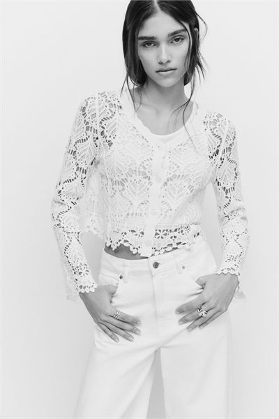 Хлопковый кардиган с эффектом вязания крючком артикул 1327315005