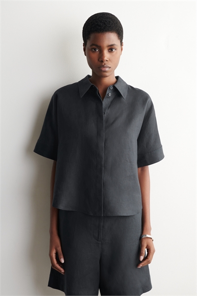 Оверсайз-рубашка из льна с короткими рукавами артикул 1314348002