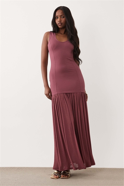 Гибридное макси-платье без рукавов с прозрачной юбкой артикул 155971158