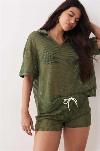 Поло свободного кроя с эксклюзивным воротником, связанным крючком co-ord артикул 154327807