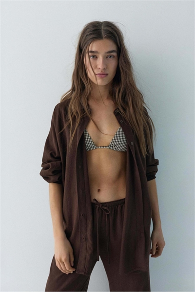 Рубашка с длинными рукавами из смешанного льна артикул 155869095