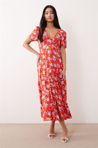 Платье-миди Bonnie с красным цветочным принтом артикул 153883318