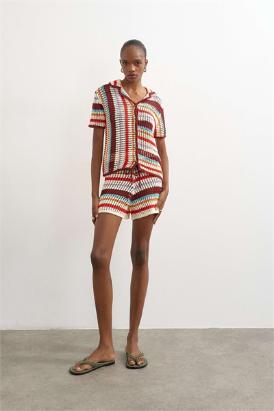 Рубашка с полосками, связанная крючком co-ord артикул 150559005