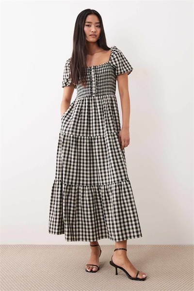 Платье-миди Joss с рукавами-крылышками в черную клетку артикул 153883300