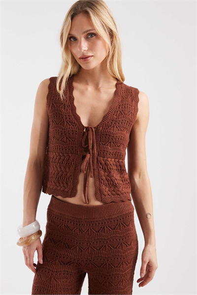 Трикотажный жилет с завязками спереди, цвет ржавчины артикул 155388659