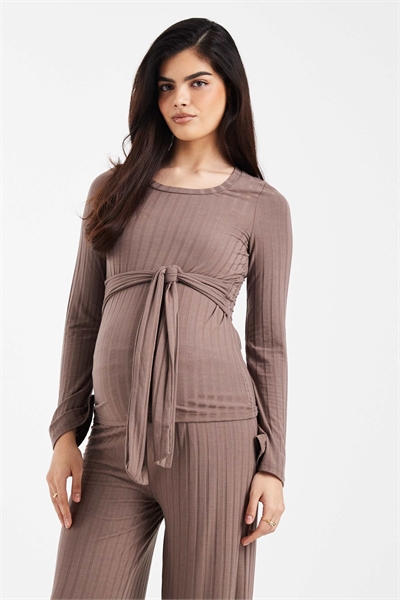 Mamalicious: топ для беременных с ребристой отделкой и длинными рукавами, украшенный бантиком co-ord артикул 152233451