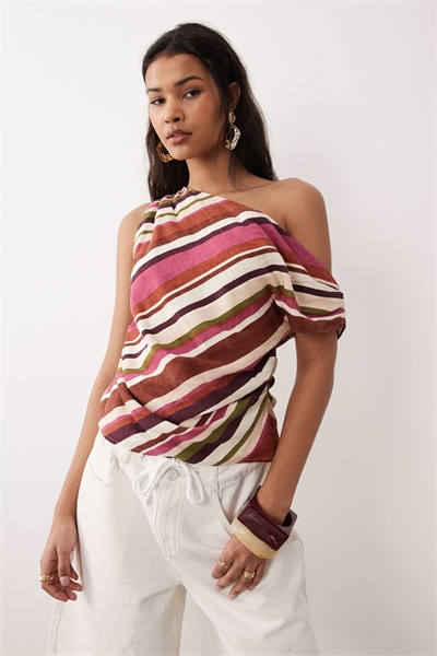 Katty одноплечевой топ из смешанного льна в полоску розового цвета артикул 154033251