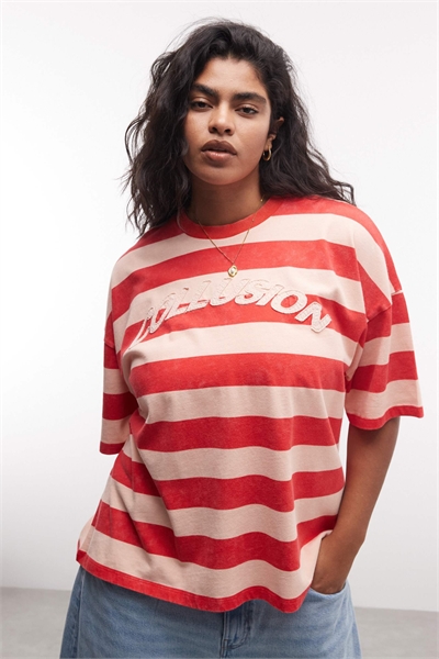 Футболка Stripe с аппликацией, розового и красного цвета артикул 154032996