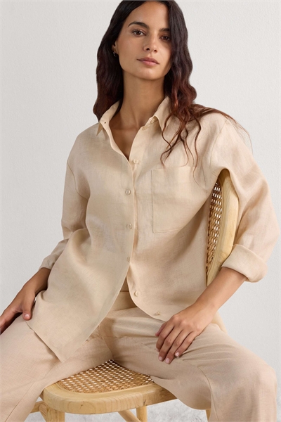 Рубашка из чистого льна с полотняным переплетением артикул 154060173