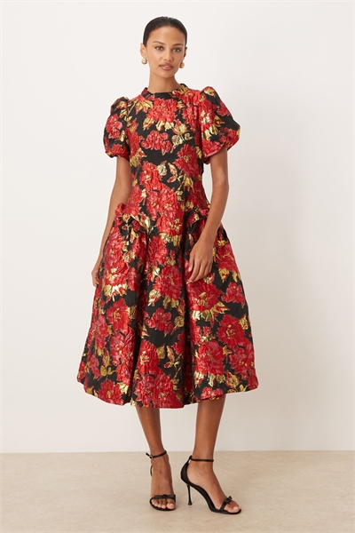 Платье средней длины с буфчатыми рукавами из цветочного жаккарда от Dream Sister Jane Illusions артикул 154057275