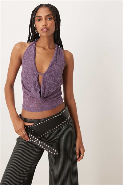 Топ с глубоким вырезом и завязками за шеей с жаккардовым цветочным принтом Yukari артикул 154036032