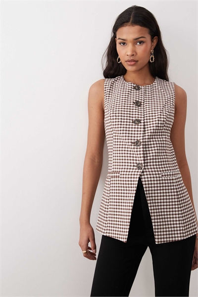 Длинный жилет Immy с зеленым клетчатым узором артикул 154033233