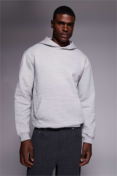 Качественная толстовка с капюшоном из ткани плотностью 400 г/м² серого меланжевого цвета артикул 153490341