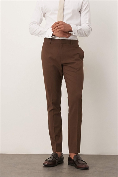 Брюки узкого кроя темно-коричневого цвета артикул 143214888