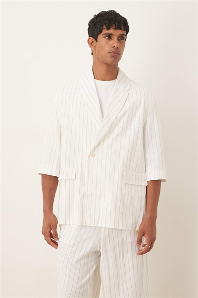 Свободный пиджак оверсайз из смешанного льна артикул 141794011