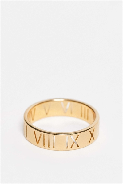 Кольцо с полоской из римских цифр шириной 6 мм, с покрытием из 18-каратного золота артикул 152381685