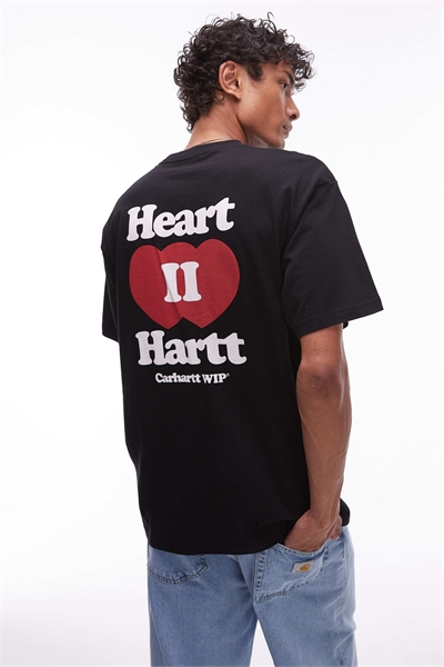 Футболка с принтом в виде мотива «Сердце к сердцу» на спине, черного цвета артикул 146695396