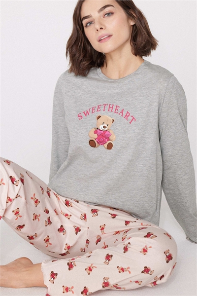 Длинная пижама из хлопка с принтом в виде плюшевых мишек артикул 156299169