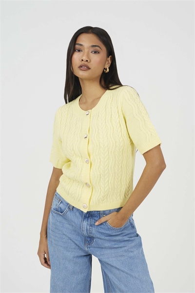 Кардиган с коротким рукавом и узором «коса» на пуговицах-ракушках артикул 155956779