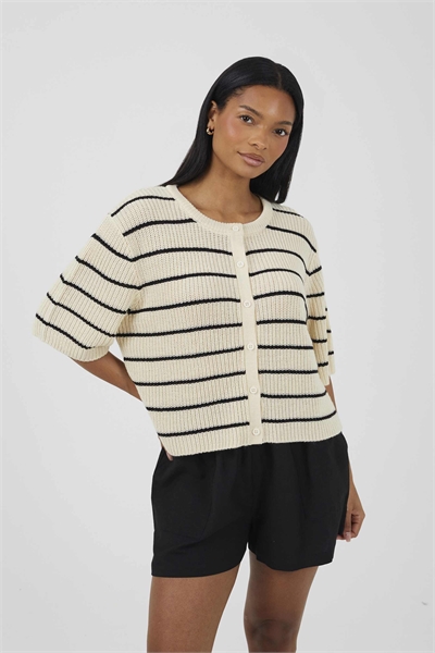 Кардиган с полосками из рыбацкой вязки с короткими рукавами артикул 155957535