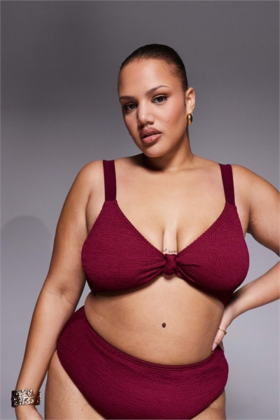 Топ бикини с гофрированными завязками бордового цвета артикул 153323597