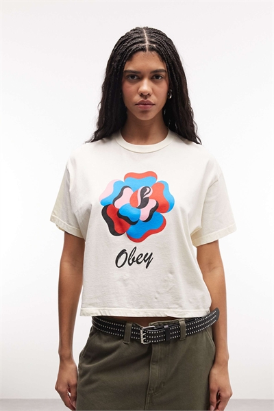 Футболка с коротким рукавом и принтом в виде бумажной розы, бежевого цвета артикул 154339308