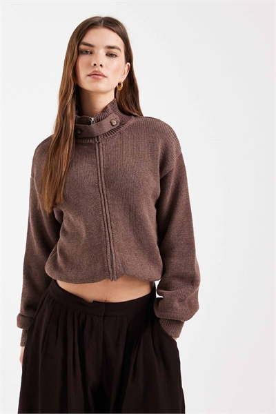 Вязаный кардиган с воротником-воронкой и застежкой-молнией артикул 155394362