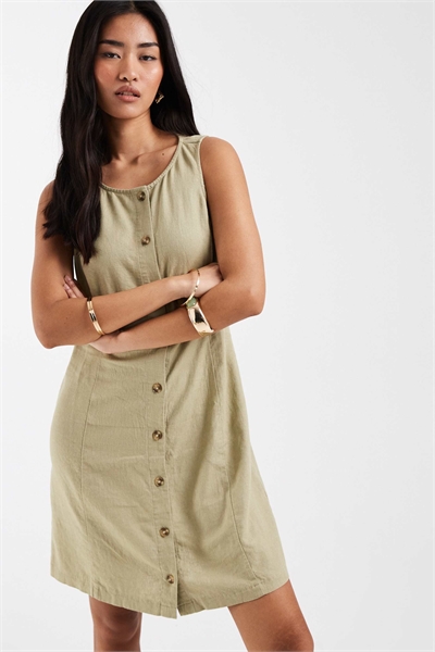 Зеленое мини-платье из льна на пуговицах артикул 155323018